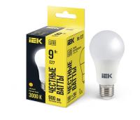 Лампа светодиодная A60 9Вт грушевидная 3000К тепл. бел. E27 810лм 230-240В IEK LLE-A60-9-230-30-E27