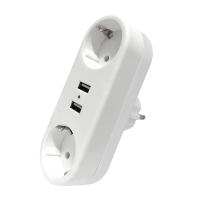 Разветвитель 2-м плоский с заземл.16А 2USB А+А 2.4А 3500Вт бел. DOMTOK 2732