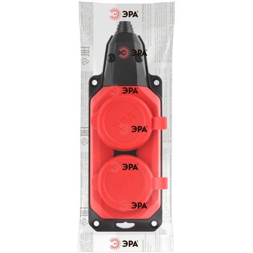 Колодка удлинителя 2-м с заземл. 16А IP44 K-2e-RED-IP44 каучук красн. Эра Б0044551