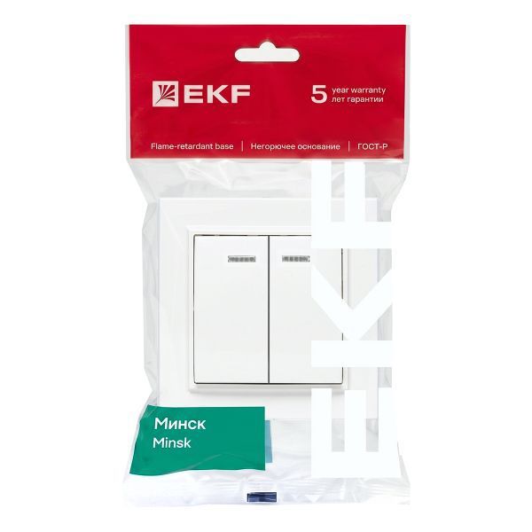 Выключатель 2-кл. СП Минск 10А IP20 с индикатором бел. Basic EKF ERV10-123-10