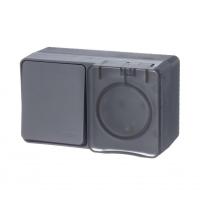 Блок ОП AtlasDesign PROFI IP54 (розетка 1-м 16А заземл. защ. шторки + 1-кл. выключатель 10А) антрацит SE ATN544070
