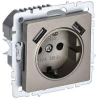 Розетка BRITE РЮш10-1-БрШ 16А с USB A+A 2.1А с заземл. защ. шторки механизм шампань IEK BR-R14-16-U21-D21-K37