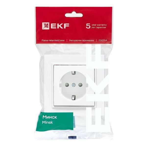 Розетка 1-м СП Минск 16А IP20 с заземл. защ. шторки бел. Basic EKF ERR16-028-100