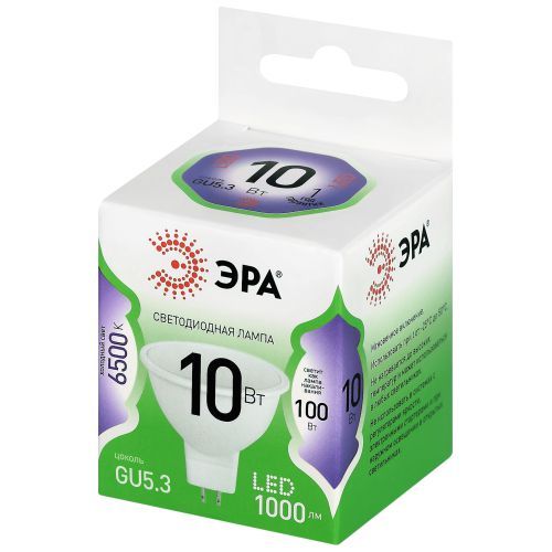 Лампа светодиодная GREEN LINE MR16-10W-865-GU5.3 GL 10Вт софит 6500К свет холод. GU5.3 Эра Б0066997