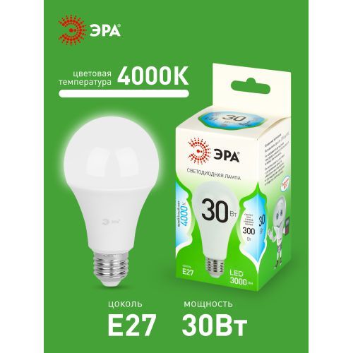 Лампа светодиодная GREEN LINE A65-30W-840-E27 GL 30Вт груша 4000К яркий свет бел. E27 Эра Б0067144
