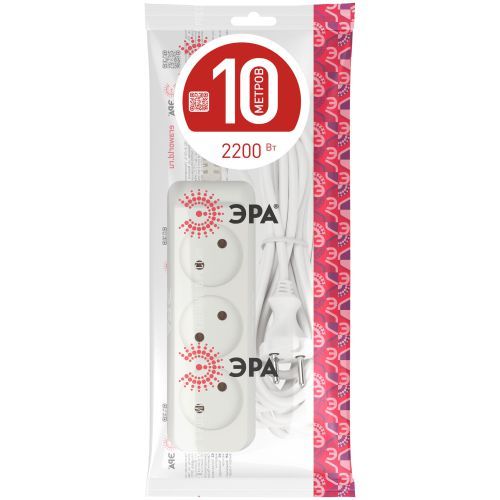 Удлинитель 3х10м без заземл. 10А IP20 U-3-10m-2х1 ПВС 2х1 Эра Б0028358