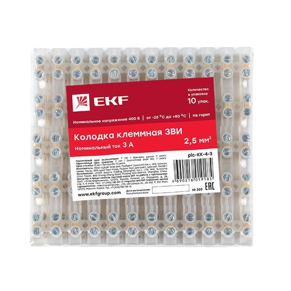 Колодка клеммная 4кв.мм 3А полиэтилен PROxima EKF plc-KK-4-3