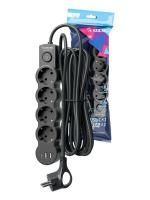 Удлинитель 4х5м с заземл. 10А IP20 USB type-Aх2 + type-C 2500Вт 220В ПВС 3х1 с выкл. черн. КОСМОС YKsm5m4g-Z-VU10А-B