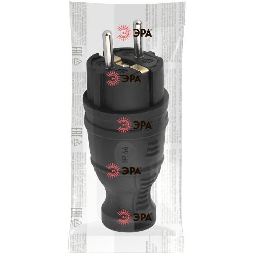Вилка прямая 16А IP44 с заземл. каучук. черн. V8-B-IP44 Эра Б0044540