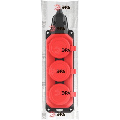 Колодка удлинителя 3-м с заземл. 16А IP44 K-3e-RED-IP44 каучук красн. Эра Б0044552