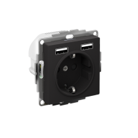 Розетка 1-м СП AtlasDesign 16А IP20 с 2-мя заряд. устройствами USB тип A+A 5В/2.4А 2х5В/1.2А механизм карбон SE ATN001030