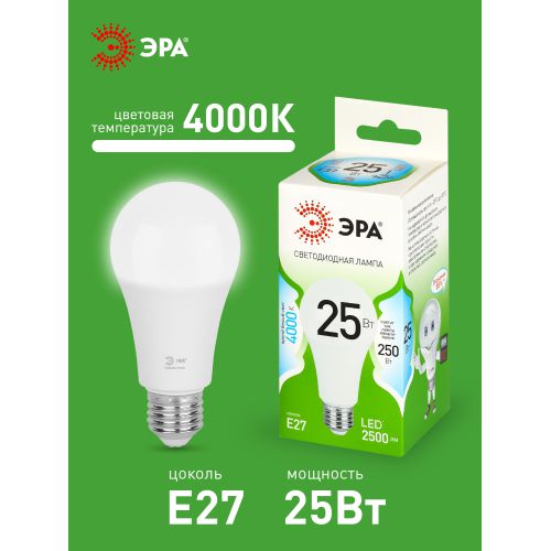 Лампа светодиодная GREEN LINE A60-25W-840-E27 GL 25Вт груша 4000К яркий свет бел. E27 Эра Б0067117