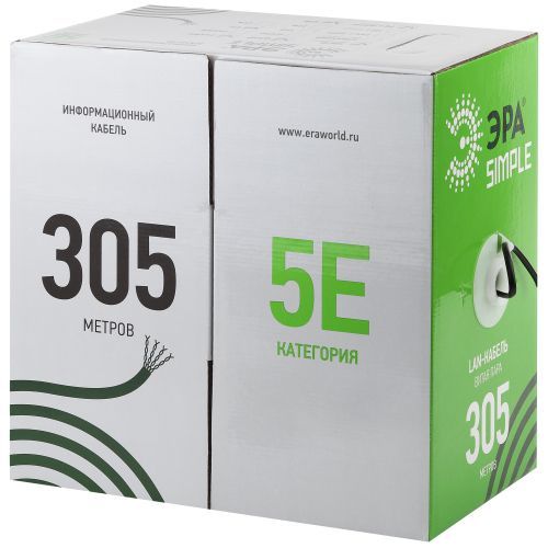 Кабель витая пара U/UTP кат.5E 4х2х24AWG solid CCA PVC Simple сер. (м) Эра Б0044434