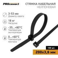 Хомут кабельный 3.6х200 нейл. черн. (уп.100шт) PROCONNECT 57-0201