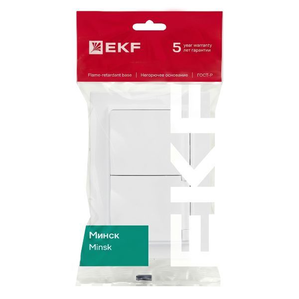 Розетка 2-м СП Минск 16А IP44 с заземл. защ. шторки с крышкой бел. EKF ERR16-129-200-44