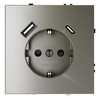 Розетка 1-м СП S70 16А с USB A+С с заземл. защ. шторки механизм шелк Voltum VLS040504