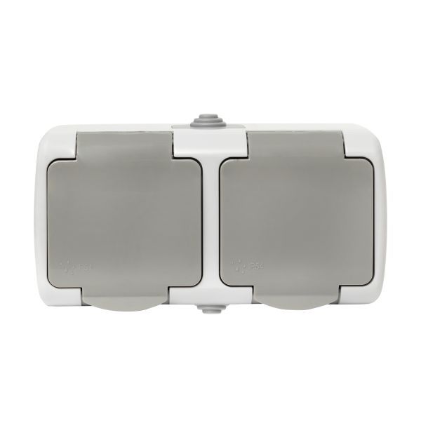 Розетка 2-м ОП Мурманск 16А IP54 с заземл. защ. шторки с крышкой сер. EKF EFR16-129-30-54