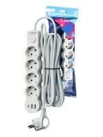 Удлинитель 4х1.5м с заземл. 10А IP20 USB type-Aх2 + type-C 2500Вт 220В ПВС 3х1 с выкл. бел. КОСМОС YKsm1.5m4g-Z-VU10А-W