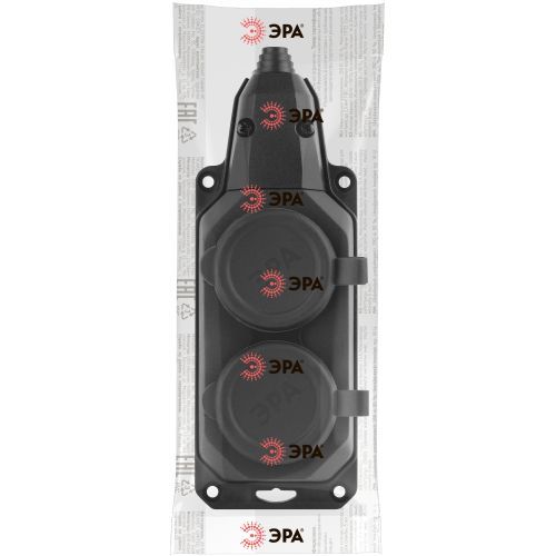 Колодка удлинителя 2-м с заземл. 16А IP44 K-2e-B-IP44 каучук черн. Эра Б0044544