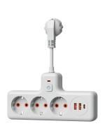 Удлинитель с сетевым фильтром 3х0.3м 10А 2USB + 1USBC 2500Вт ПВС 3х1 компакт бел. КОСМОС FRKsm0.3m-3g(W)USB