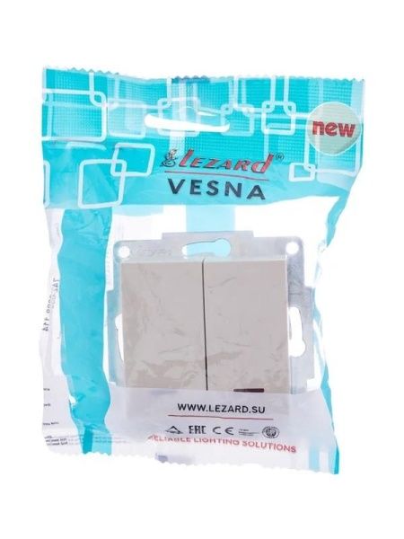 Выключатель 2-кл. 1п СП Vesna 10А IP20 с индикацией механизм крем. LEZARD 742-0388-112