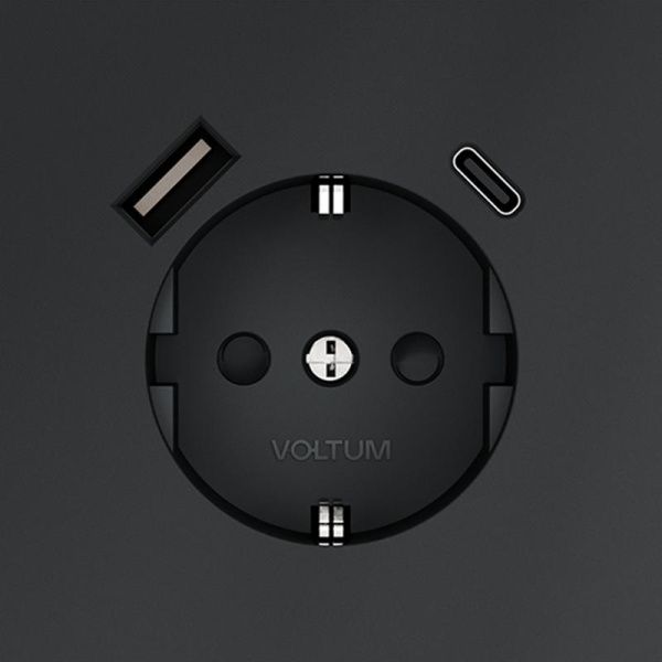 Розетка 1-м СП S70 16А с USB A+С с заземл. защ. шторки механизм графит Voltum VLS040507