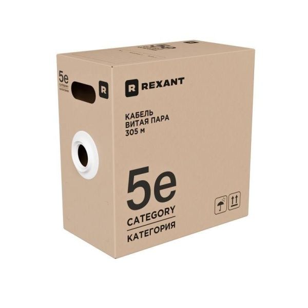 Кабель витая пара U/UTP кат.5E PE 4PR 24AWG OUTDOOR SOLID черн. (уп.305м) РФ Rexant 01-0045-R