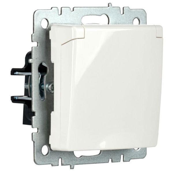 Розетка BRITE РСбш10-3-БрБ 16А IP20 с заземл. защ. шторки с крышкой механизм бел. IEK BR-R16-16-K01