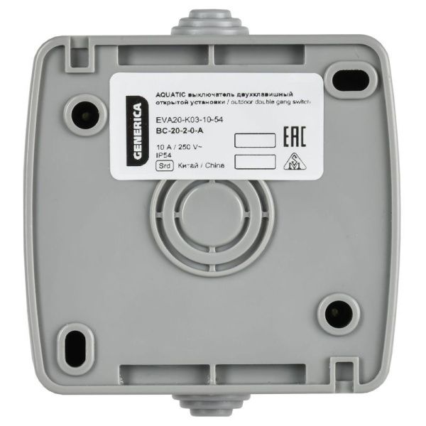 Выключатель 2-кл 1п ОП AQUATIC ВС-20-2-0-А 10А IP54 GENERICA EVA20-K03-10-54
