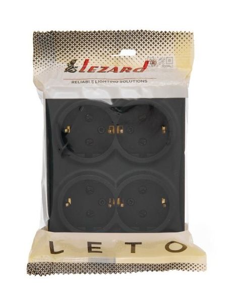 Розетка 4-м ОП LETO с заземл. закрытый корпус ПБТ черн. бархат LEZARD 752-4200-127BDP