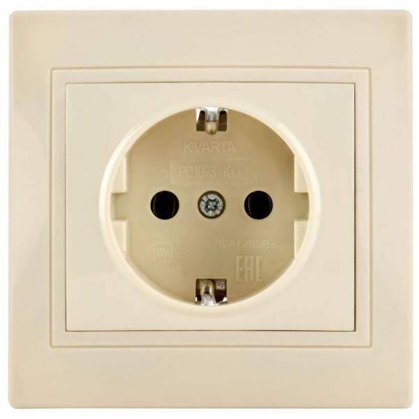 Розетка 1-м СП Кварта РС10-3-ККм 16А IP20 с заземл. без защ. шторок крем. GENERICA ERK14-K33-16-DM