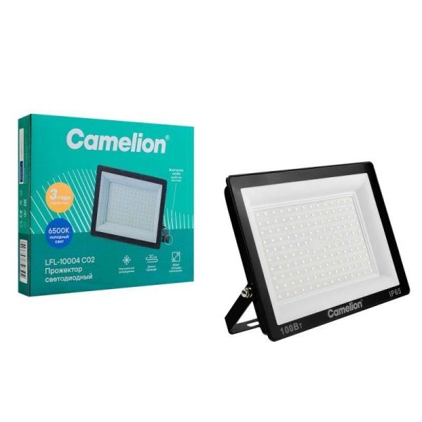 Прожектор светодиодный LFL-10004 C02 LED SMD 100Вт IP65 6500К 10000лм 230В 245х233.5Х31 черн. Camelion 16333
