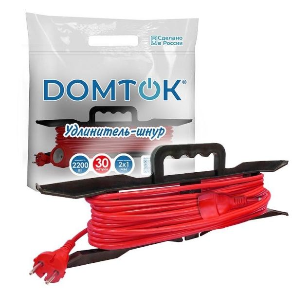 Удлинитель-шнур на рамке 1х30м без заземл. 10А IP20 2.2кВт ПВС 2х1 DOMTOK 2475