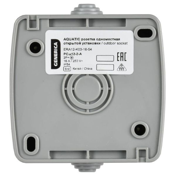 Розетка 1-м ОП AQUATIC РСш12-2-А 16А IP54 с заземл. с крышкой GENERICA ERA12-K03-16-54