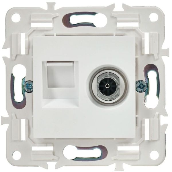 Розетка двойная TV+RJ45 кат.5E SKANDY SK-A14W арктич. бел. IEK SK-AK20-1-K01