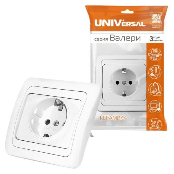 Розетка 1-м СП Валери 16А IP20 с заземл. бел. UNIVersal В0028