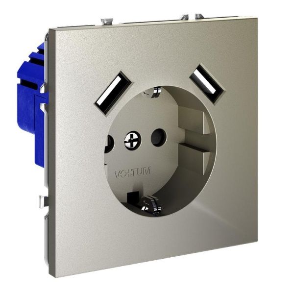 Розетка 1-м СП S70 16А с USB A+A с заземл. защ. шторки механизм шелк Voltum VLS040404