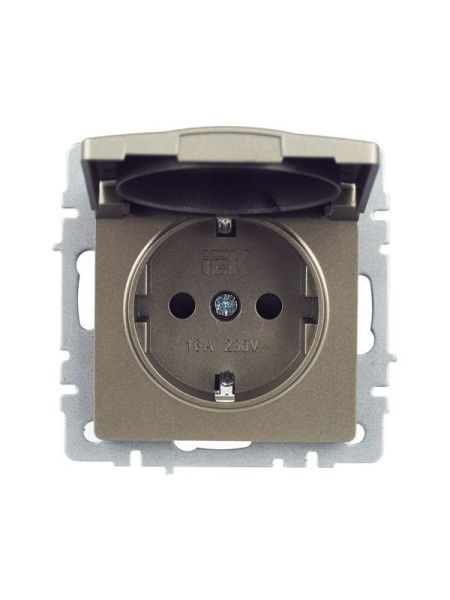 Розетка BRITE РСбш10-3-БрШ 16А IP20 с заземл. защ. шторки с крышкой механизм шампань IEK BR-R16-16-K37