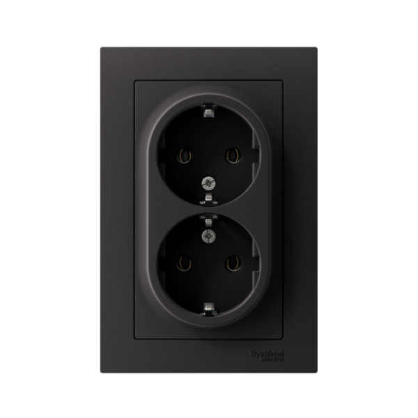 Розетка 2-м СП AtlasDesign 16А IP20 с заземл. в сборе карбон SE ATN001024