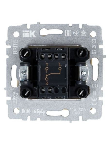 Выключатель проходной 1-кл. СП BRITE ВС10-1-6-БрКр 10А механизм беж. IEK BR-V12-0-10-K10