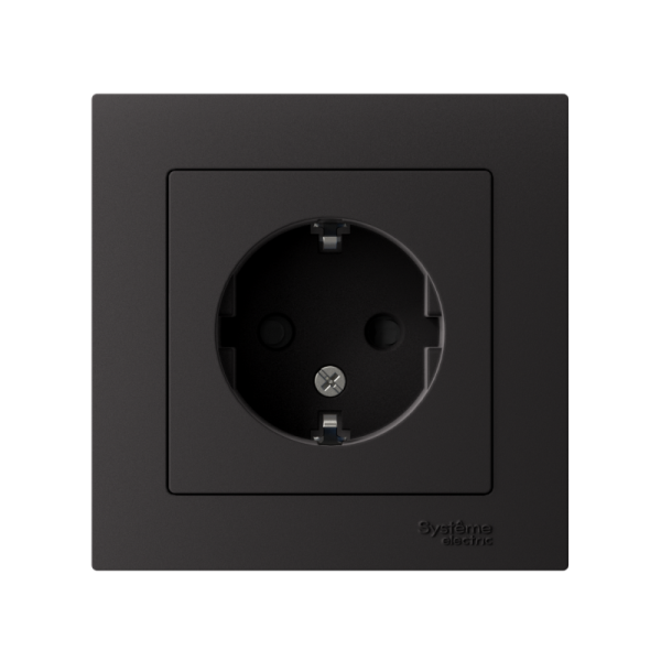 Розетка 1-м СП AtlasDesign 16А IP20 с заземл. защ. шторки в сборе карбон SE ATN001044