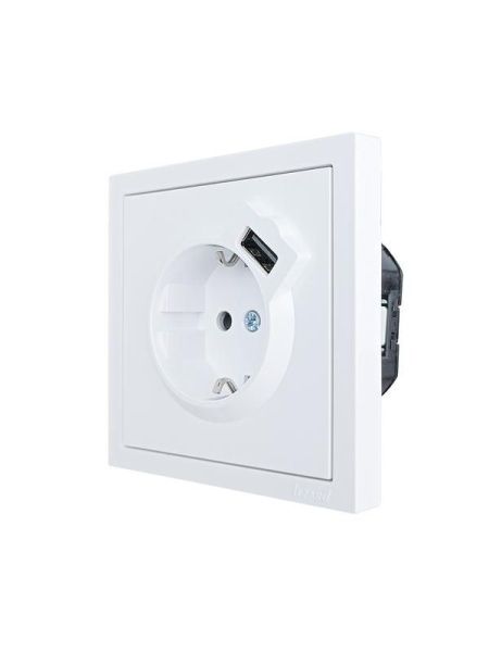 Розетка 1-м ZIMA IP20 + USB с заземл. механизм бел. LEZARD 704-0288-181