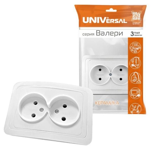 Розетка 2-м СП Валери 16А IP20 без заземл. бел. UNIVersal В0102