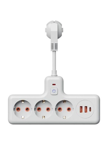 Удлинитель с сетевым фильтром 3х0.3м 10А 2USB + 1USBC 2500Вт ПВС 3х1 компакт бел. КОСМОС FRKsm0.3m-3g(W)USB