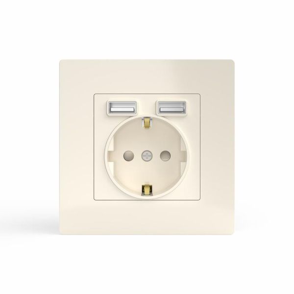 Розетка 1-м СП Pixel с заземл. с 2-мя заряд. устр. USB тип A+A механизм беж. TOKOV ELECTRIC TKE-PX-R1U2A-C02