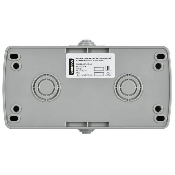 Розетка 2-м ОП AQUATIC РСш22-2-А 16А IP54 с заземл. с крышкой GENERICA ERA22-K03-16-54