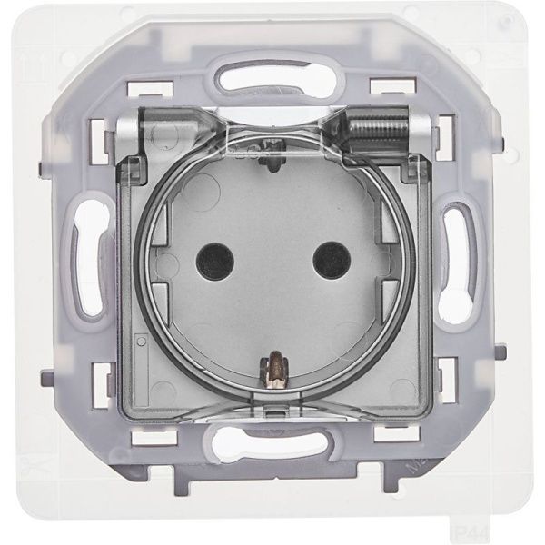 Розетка 1-м СП Inspiria 16А IP44 250В 2P+E защ. шторки с крышкой немецк. стандарт механизм алюм. IEK 673742