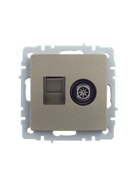 Розетка компьютерная + телевизионная 2-м Brite РТВ/РК12-БрШ RJ45 кат.5E + TV механизм шампань IEK BR-AK20-1-K37