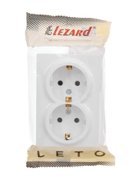 Розетка 2-м ОП LETO с заземл. закрытый корпус ПБТ бел. LEZARD 752-0200-127B