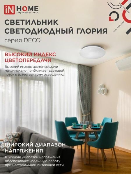 Светильник светодиодный DECO ГЛОРИЯ 18Вт 6500К 1620лм 230В 260х55мм IN HOME 4690612022277